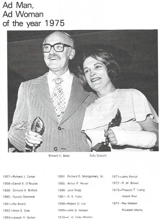 Ad Man and Ad Women of the year 1975, Richard C. Babb and Sally Goswell
