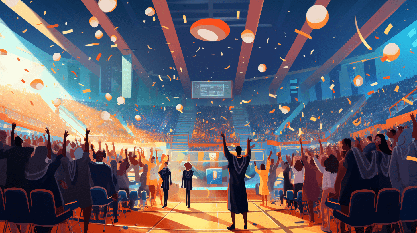 An animated image of a graduation ceremony.